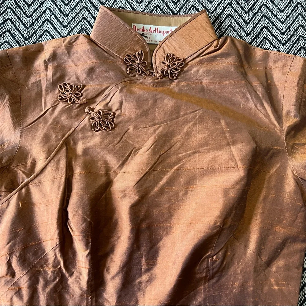 Vintage 1960s Copper cheongsam Dress XXS - Picture 3 of 9